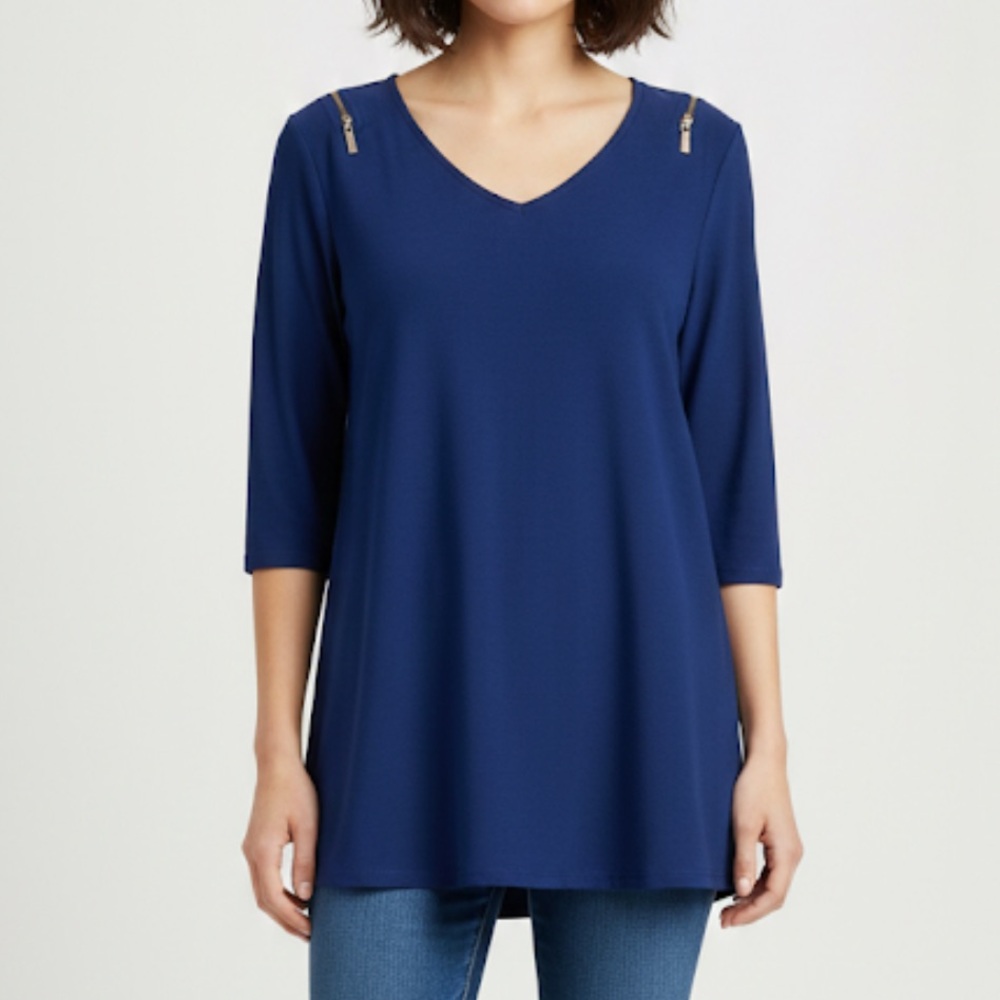 Dennis Basso Zippered Shoulder Tunic Blouse